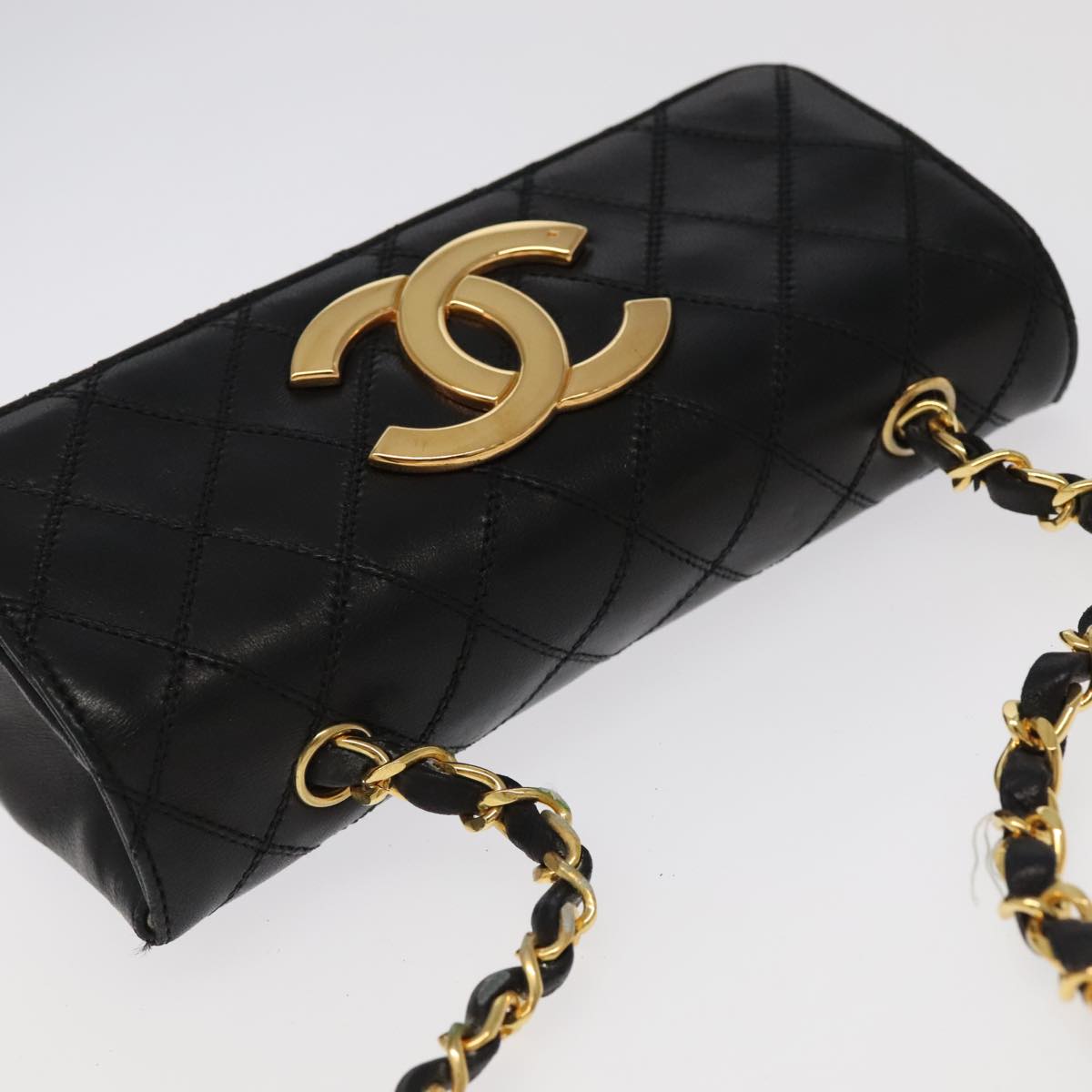 CHANEL Bicolore Chain Deca COCO Mark Bag Lamb Skin Black CC yk15897