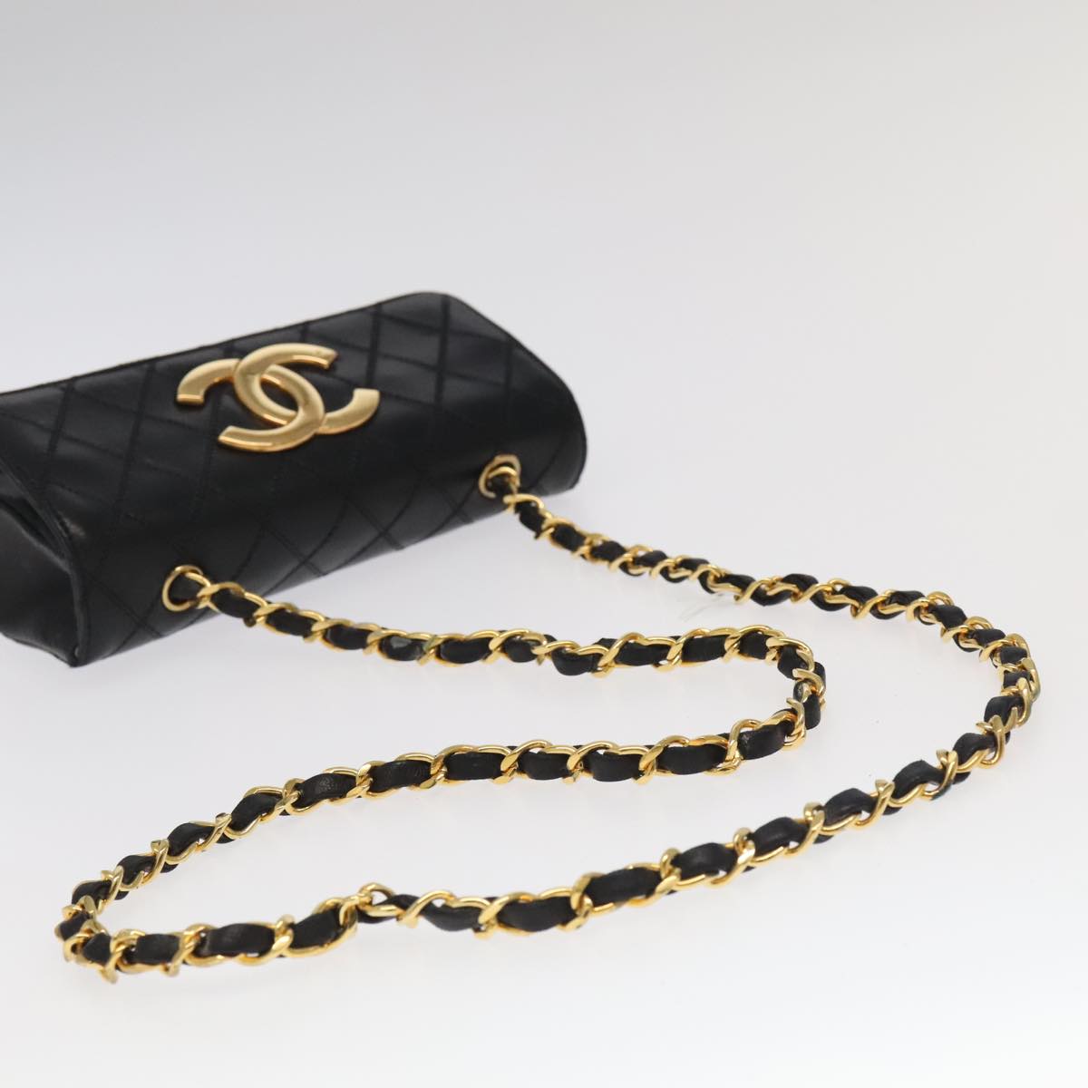CHANEL Bicolore Chain Deca COCO Mark Bag Lamb Skin Black CC yk15897