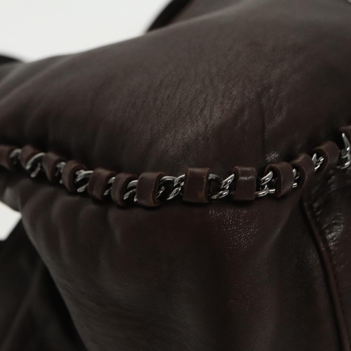 CHANEL Chain Hand Bag Lamb Skin Brown CC yk15907A