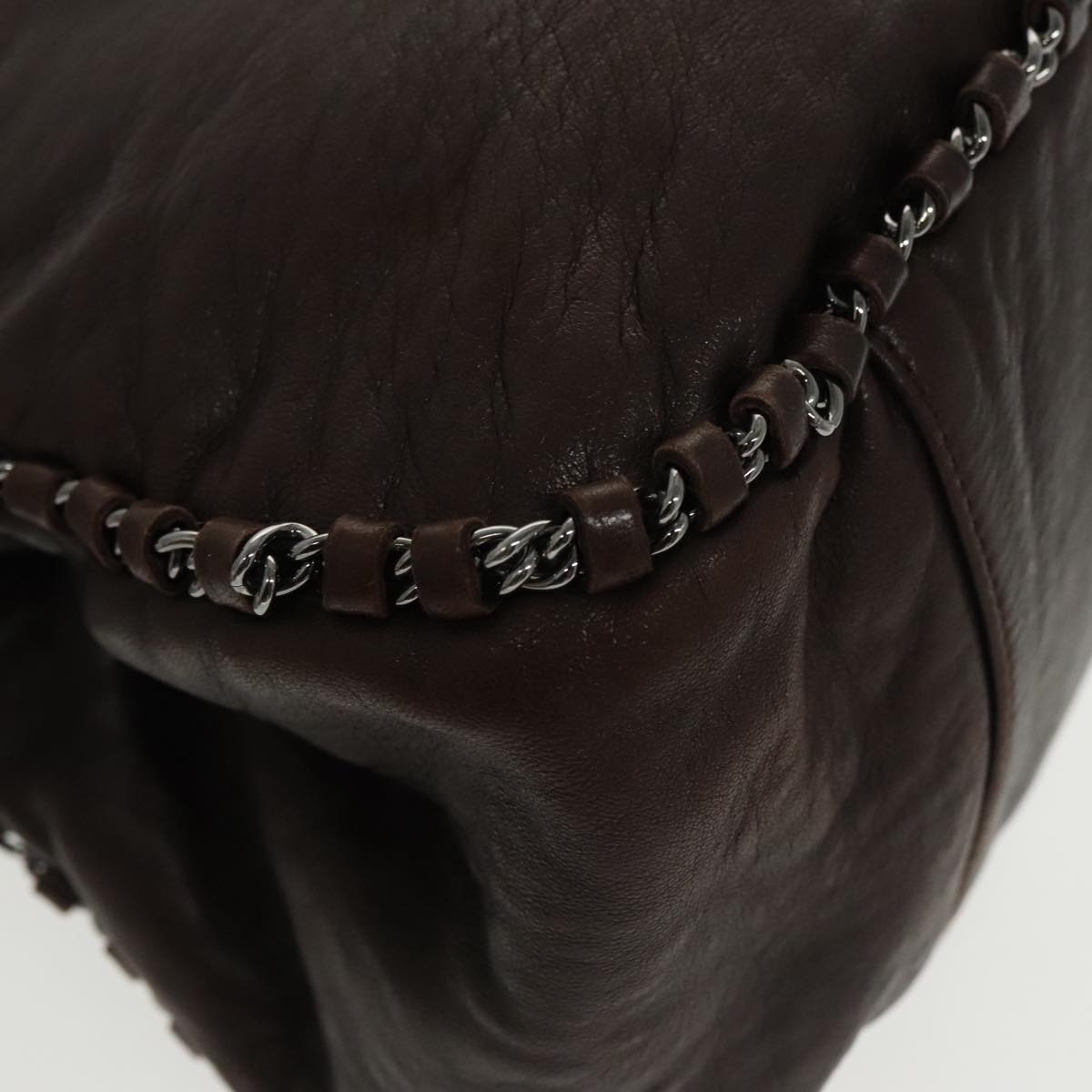 CHANEL Chain Hand Bag Lamb Skin Brown CC yk15907A