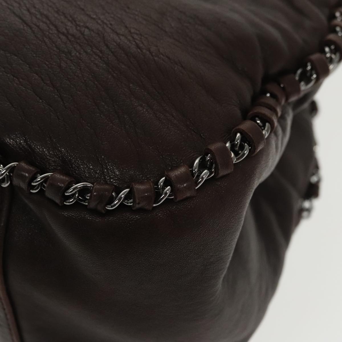 CHANEL Chain Hand Bag Lamb Skin Brown CC yk15907A
