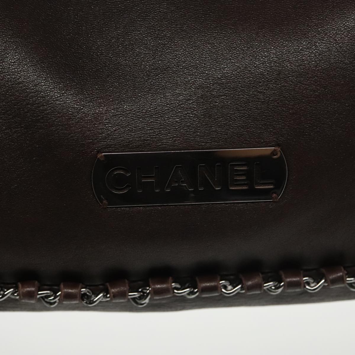 CHANEL Chain Hand Bag Lamb Skin Brown CC yk15907A
