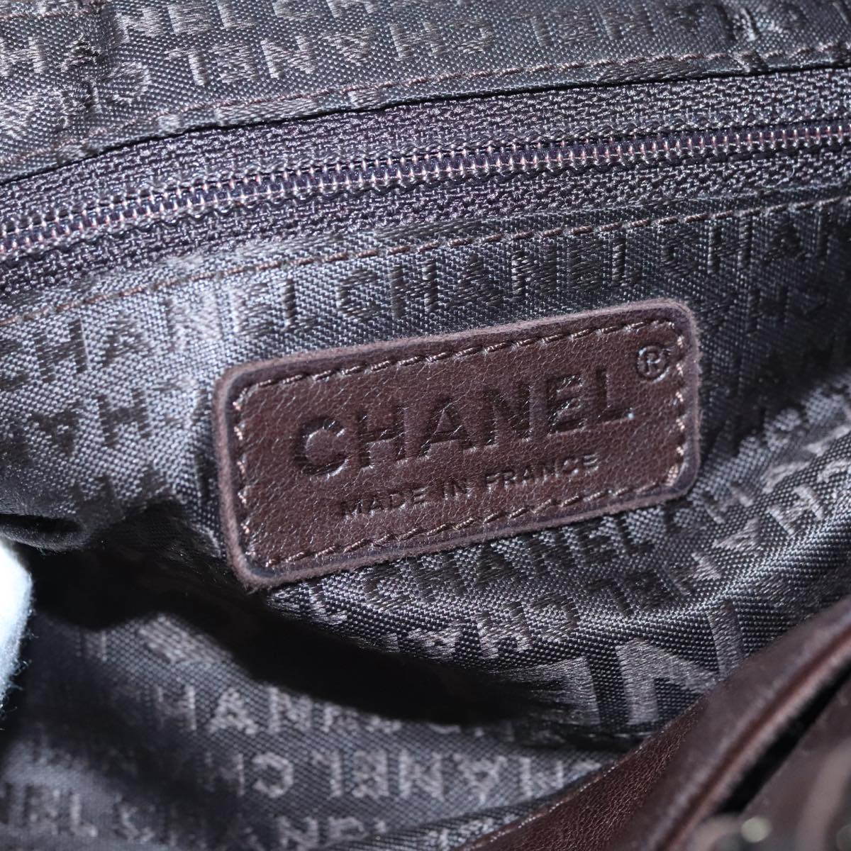 CHANEL Chain Hand Bag Lamb Skin Brown CC yk15907A
