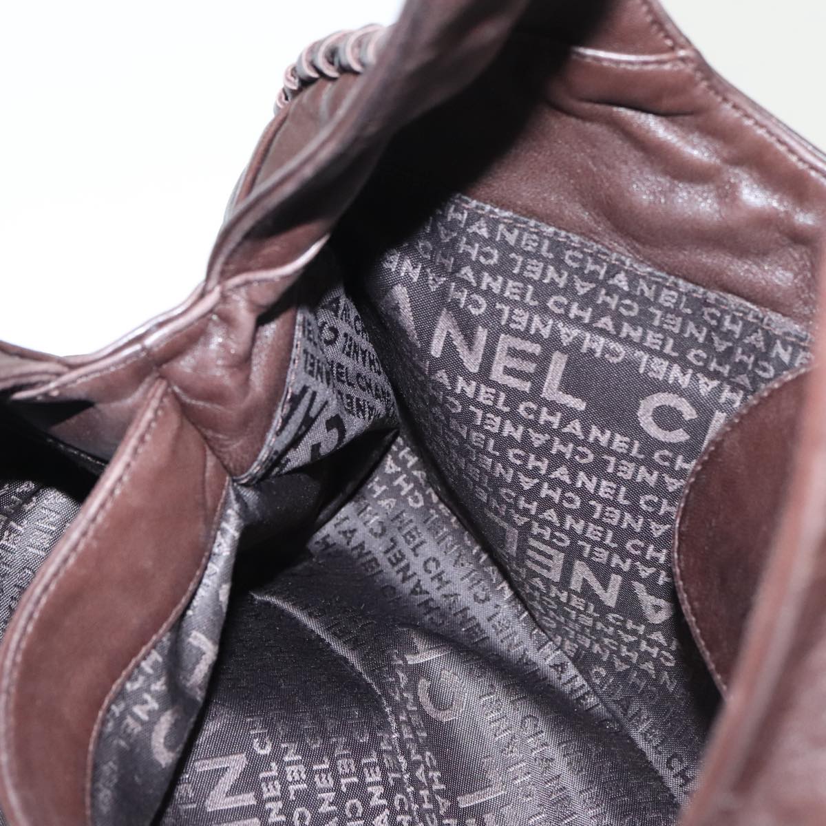 CHANEL Chain Hand Bag Lamb Skin Brown CC yk15907A