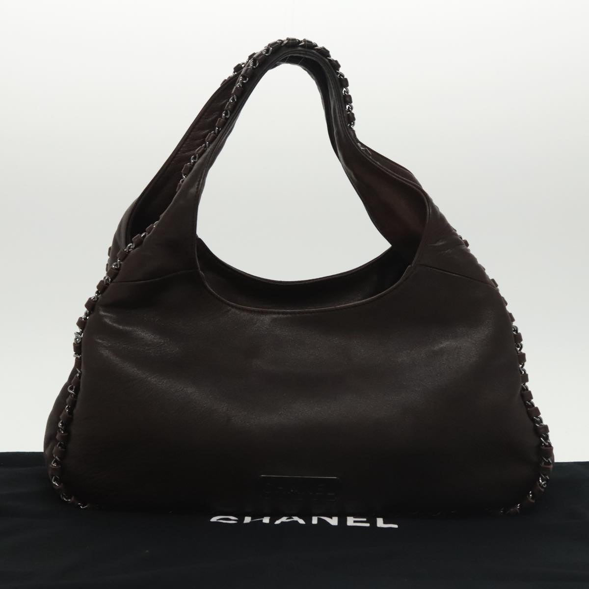 CHANEL Chain Hand Bag Lamb Skin Brown CC yk15907A