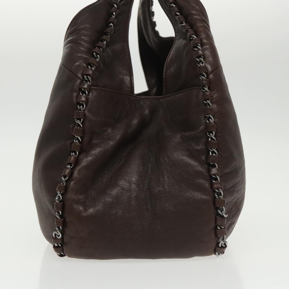 CHANEL Chain Hand Bag Lamb Skin Brown CC yk15907A