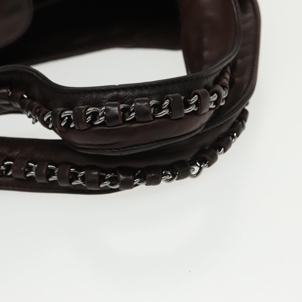 CHANEL Chain Hand Bag Lamb Skin Brown CC yk15907A