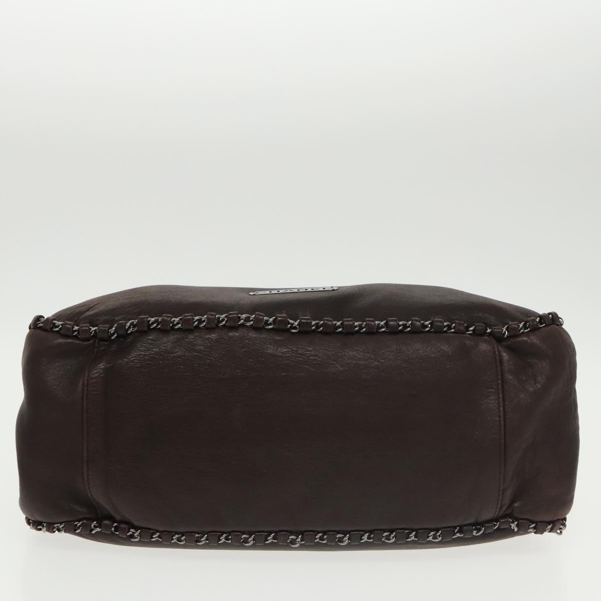 CHANEL Chain Hand Bag Lamb Skin Brown CC yk15907A