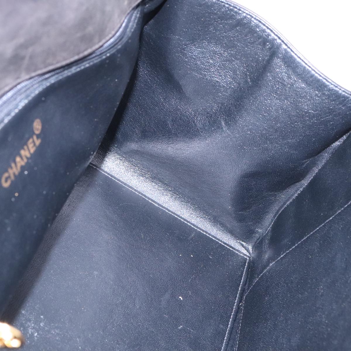 CHANEL Matelasse Chain Hand Bag Lamb Skin Black Gold CC yk15908A