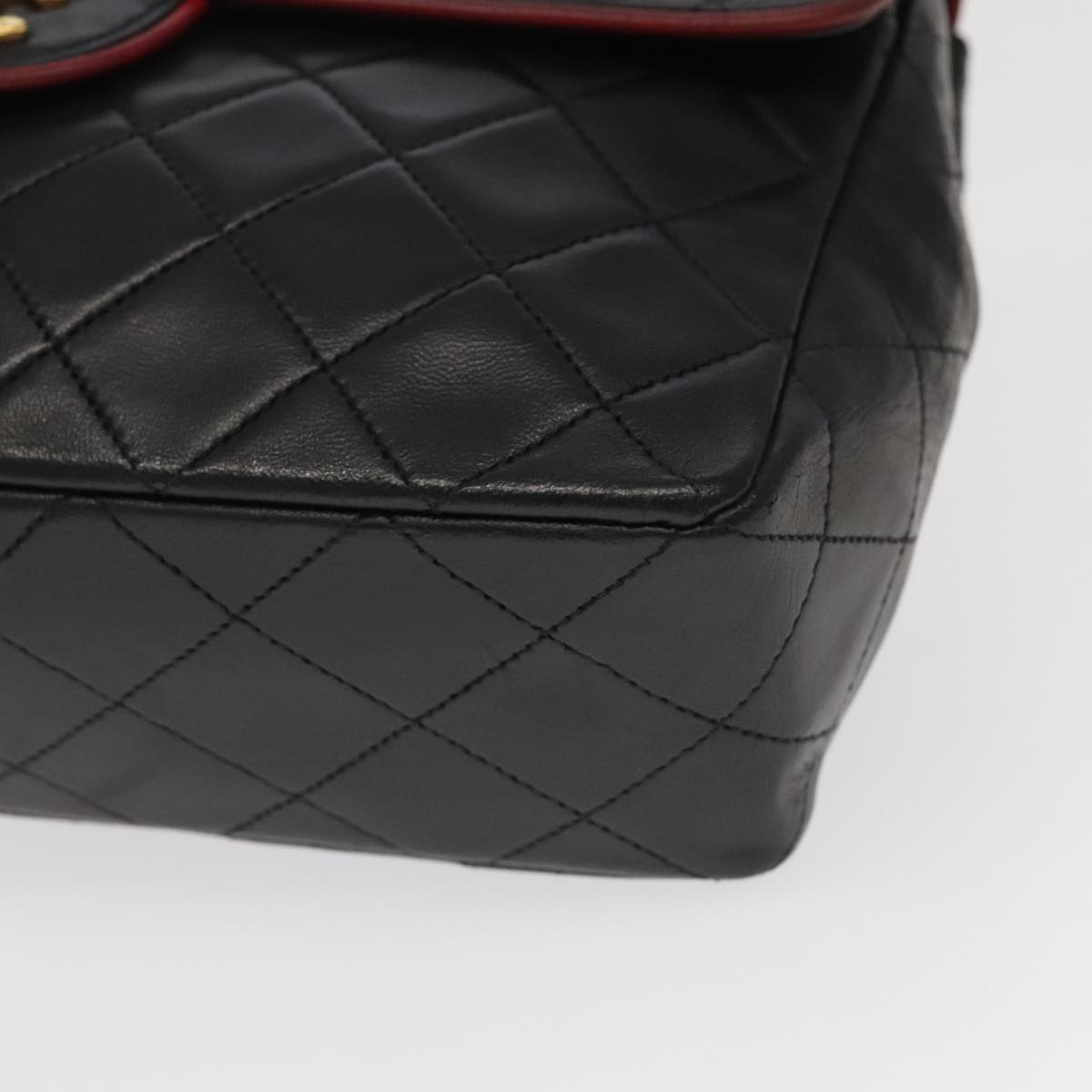 CHANEL Matelasse Turn Lock Chain Bag Lamb Skin Black Gold CC yk15912A