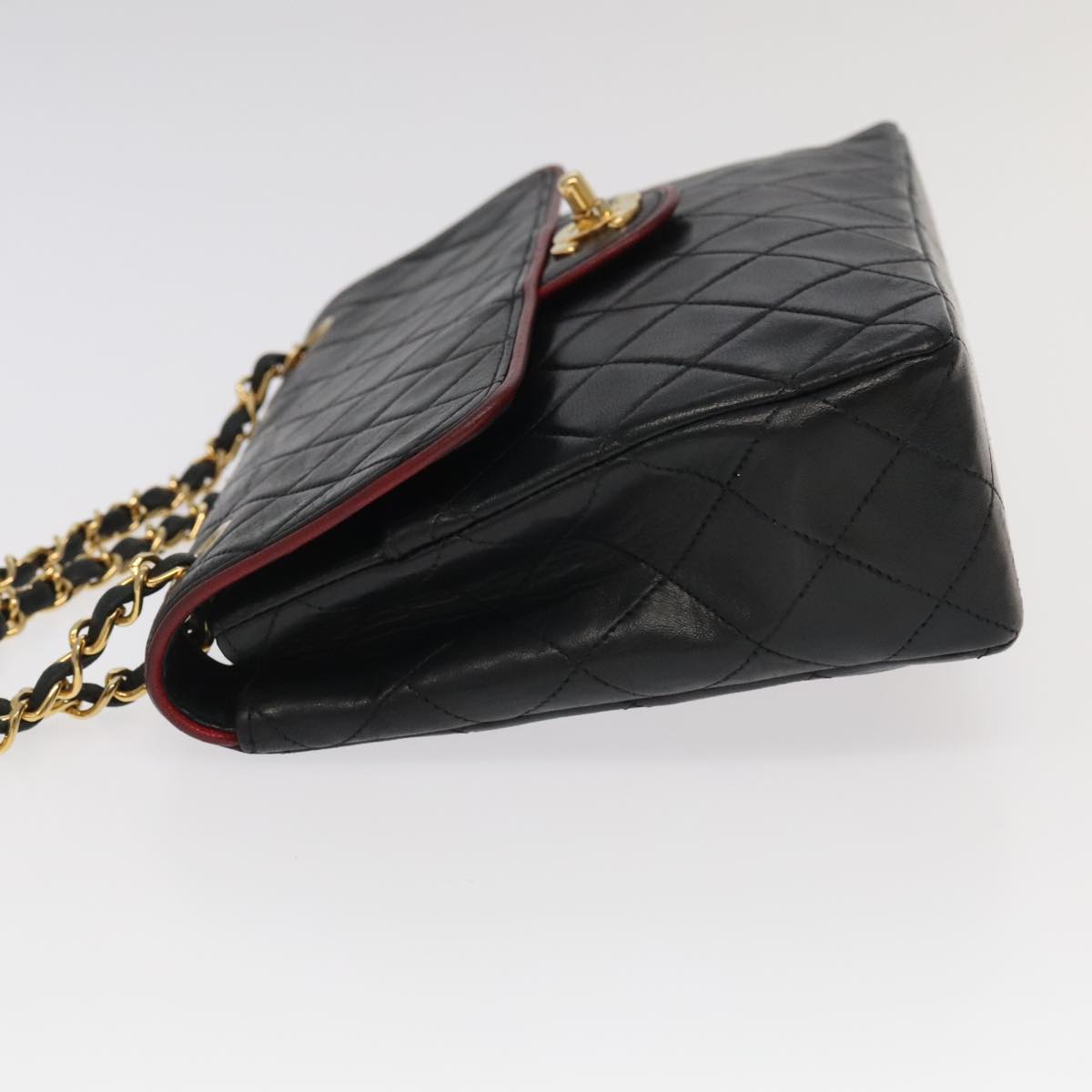 CHANEL Matelasse Turn Lock Chain Bag Lamb Skin Black Gold CC yk15912A