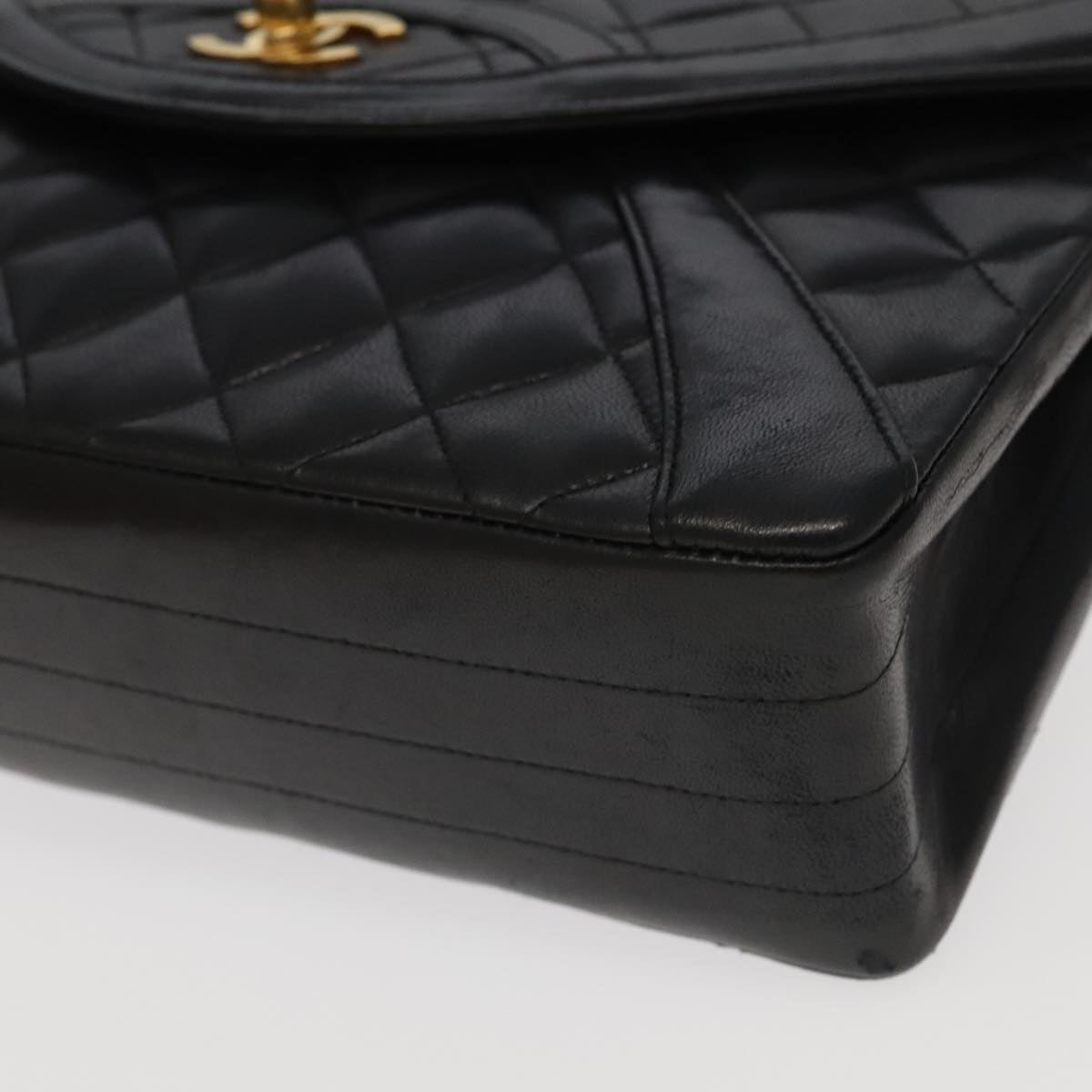 CHANEL Matelasse Chain Hand Bag Lamb Skin Black Gold CC yk15914A