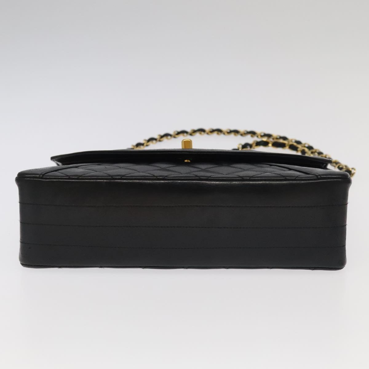 CHANEL Matelasse Chain Hand Bag Lamb Skin Black Gold CC yk15914A