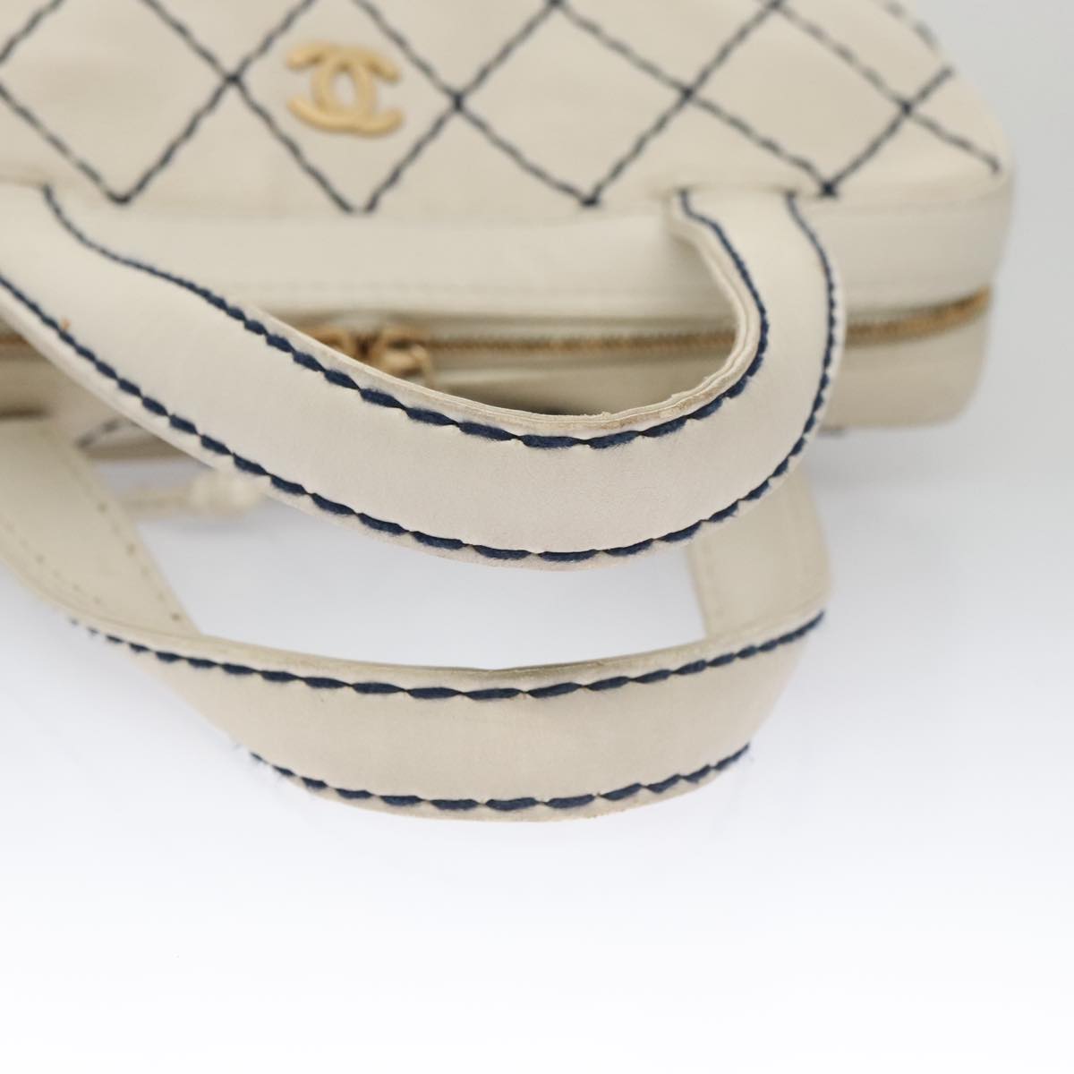 CHANEL Wild stitch Hand Bag Leather White Gold CC yk16095