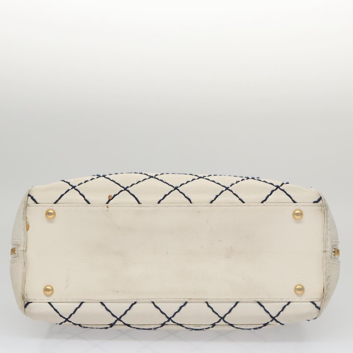 CHANEL Wild stitch Hand Bag Leather White Gold CC yk16095
