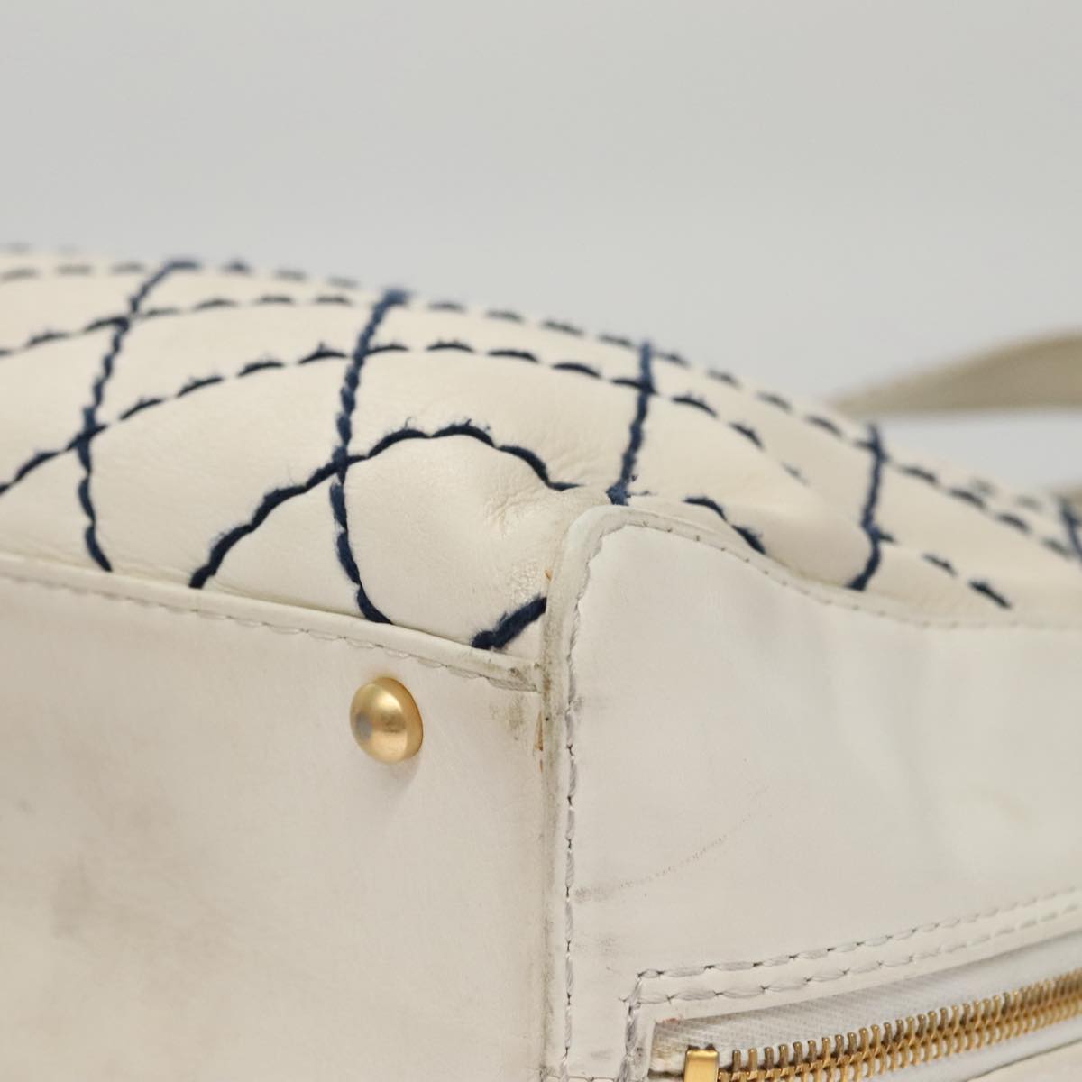 CHANEL Wild stitch Hand Bag Leather White Gold CC yk16095