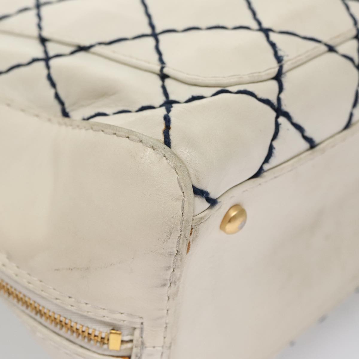 CHANEL Wild stitch Hand Bag Leather White Gold CC yk16095
