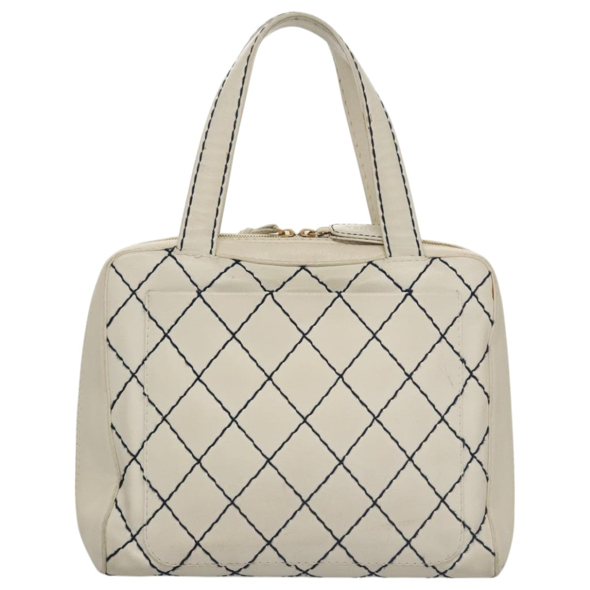 CHANEL Wild stitch Hand Bag Leather White Gold CC yk16095
