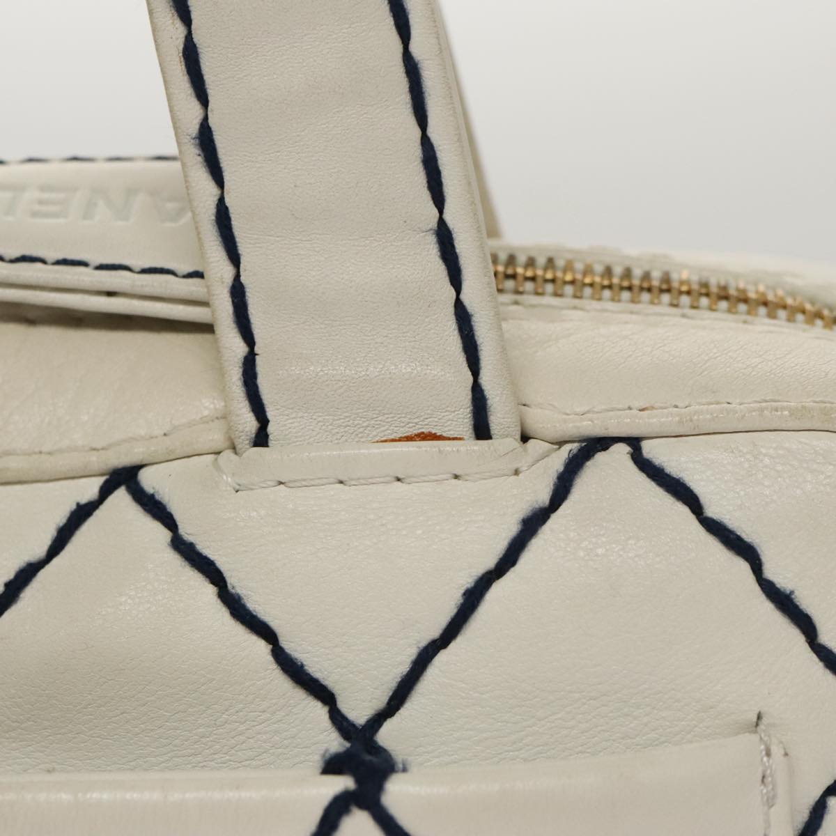 CHANEL Wild stitch Hand Bag Leather White Gold CC yk16095