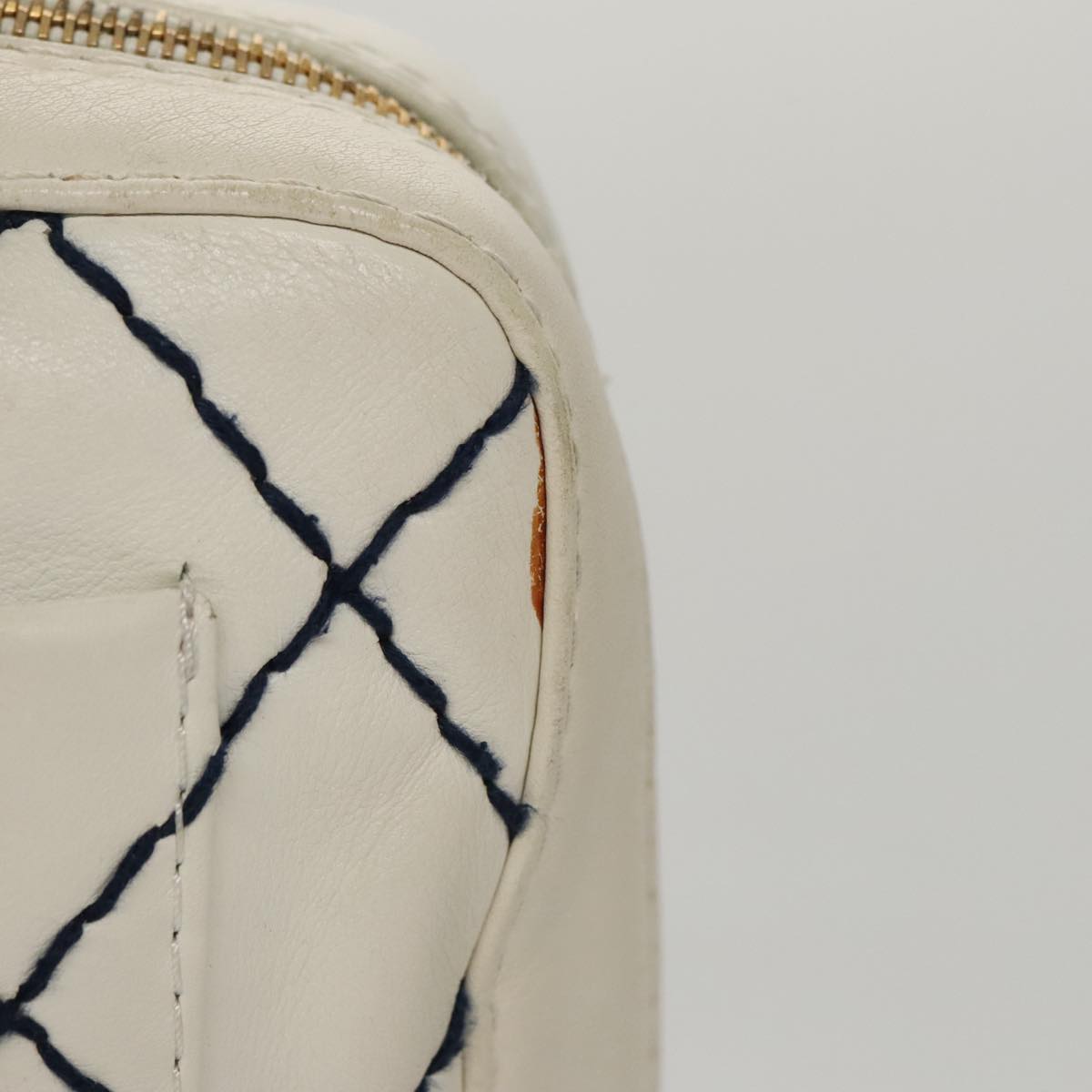 CHANEL Wild stitch Hand Bag Leather White Gold CC yk16095