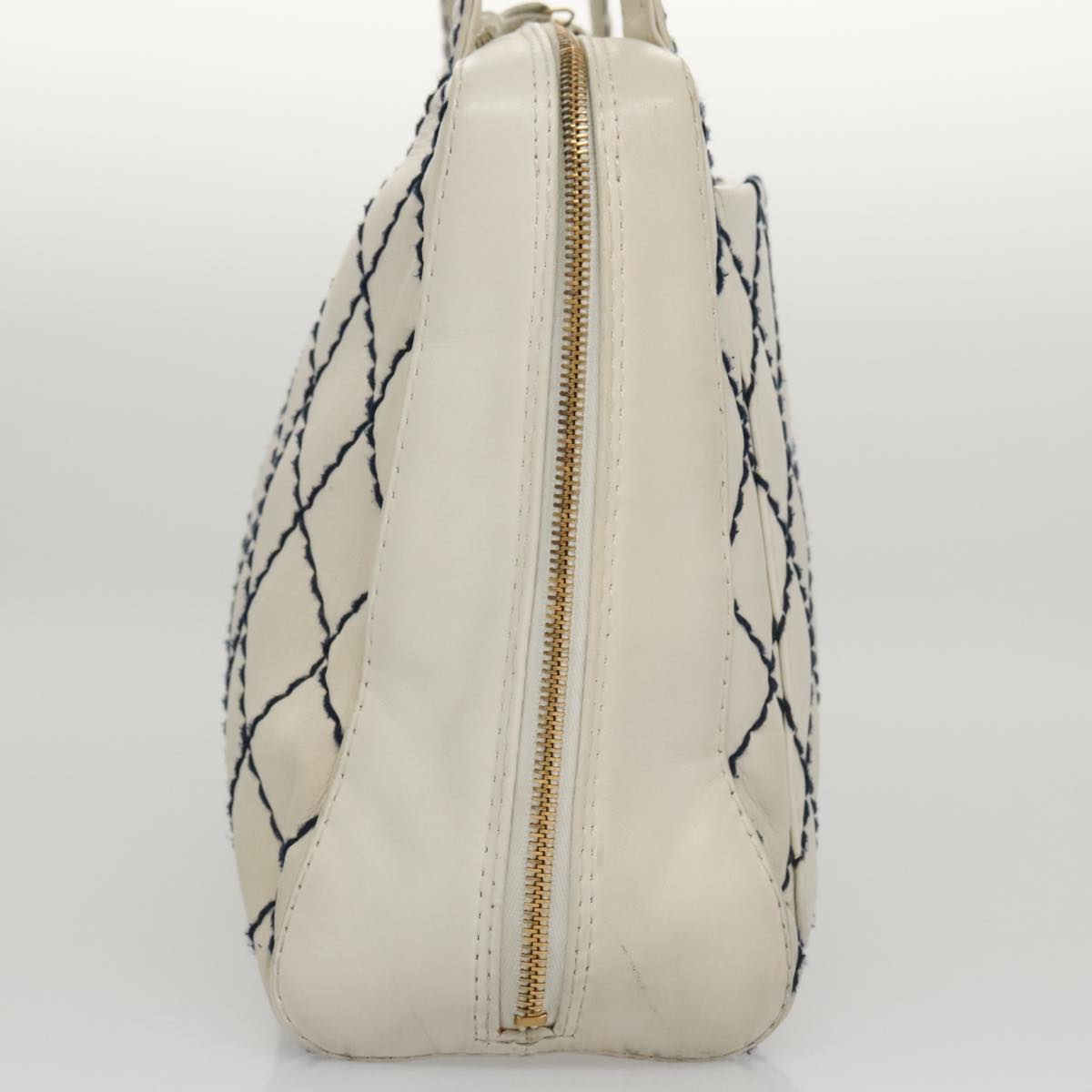 CHANEL Wild stitch Hand Bag Leather White Gold CC yk16095