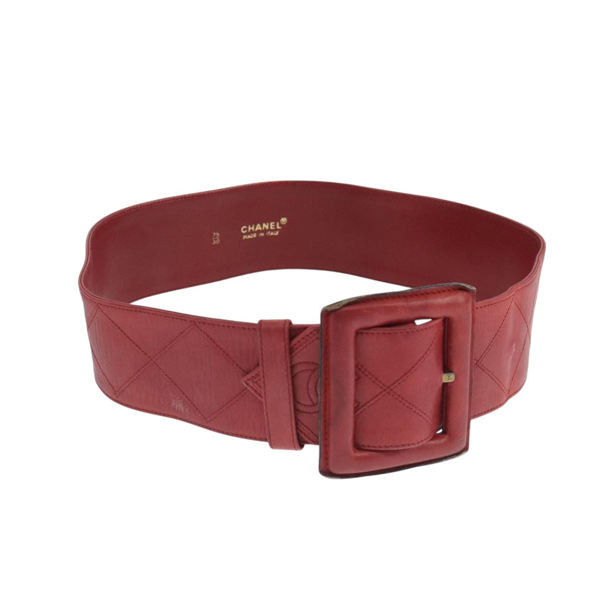 CHANEL Bicolore Belt Leather 26.4""-31.1"" Red Gold CC yk16186