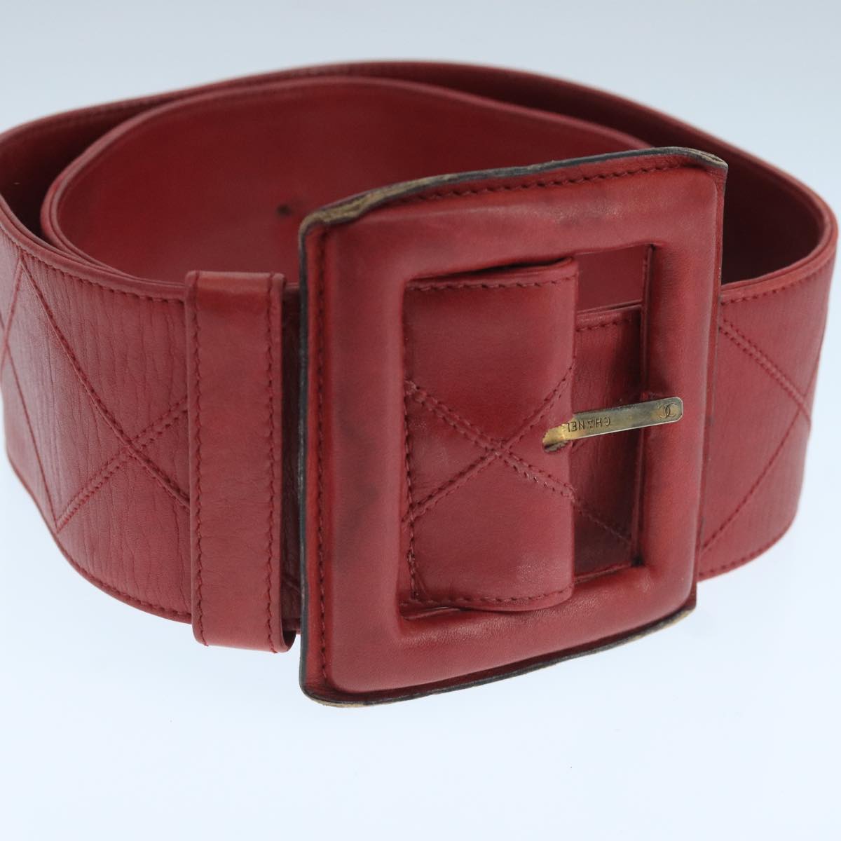 CHANEL Bicolore Belt Leather 26.4""-31.1"" Red Gold CC yk16186