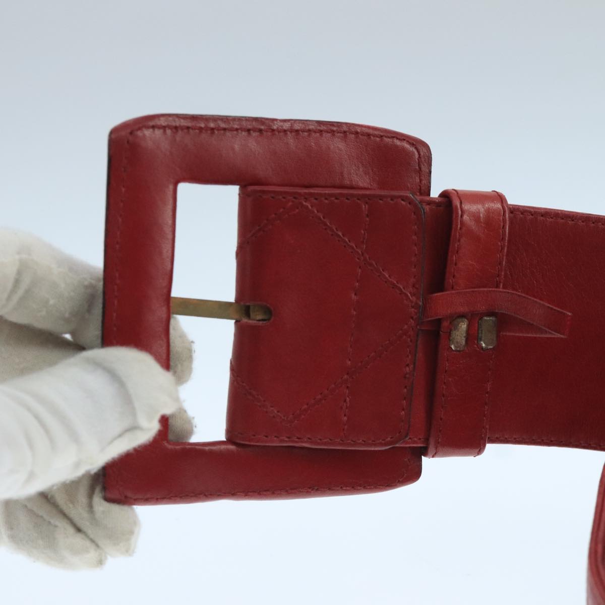 CHANEL Bicolore Belt Leather 26.4""-31.1"" Red Gold CC yk16186