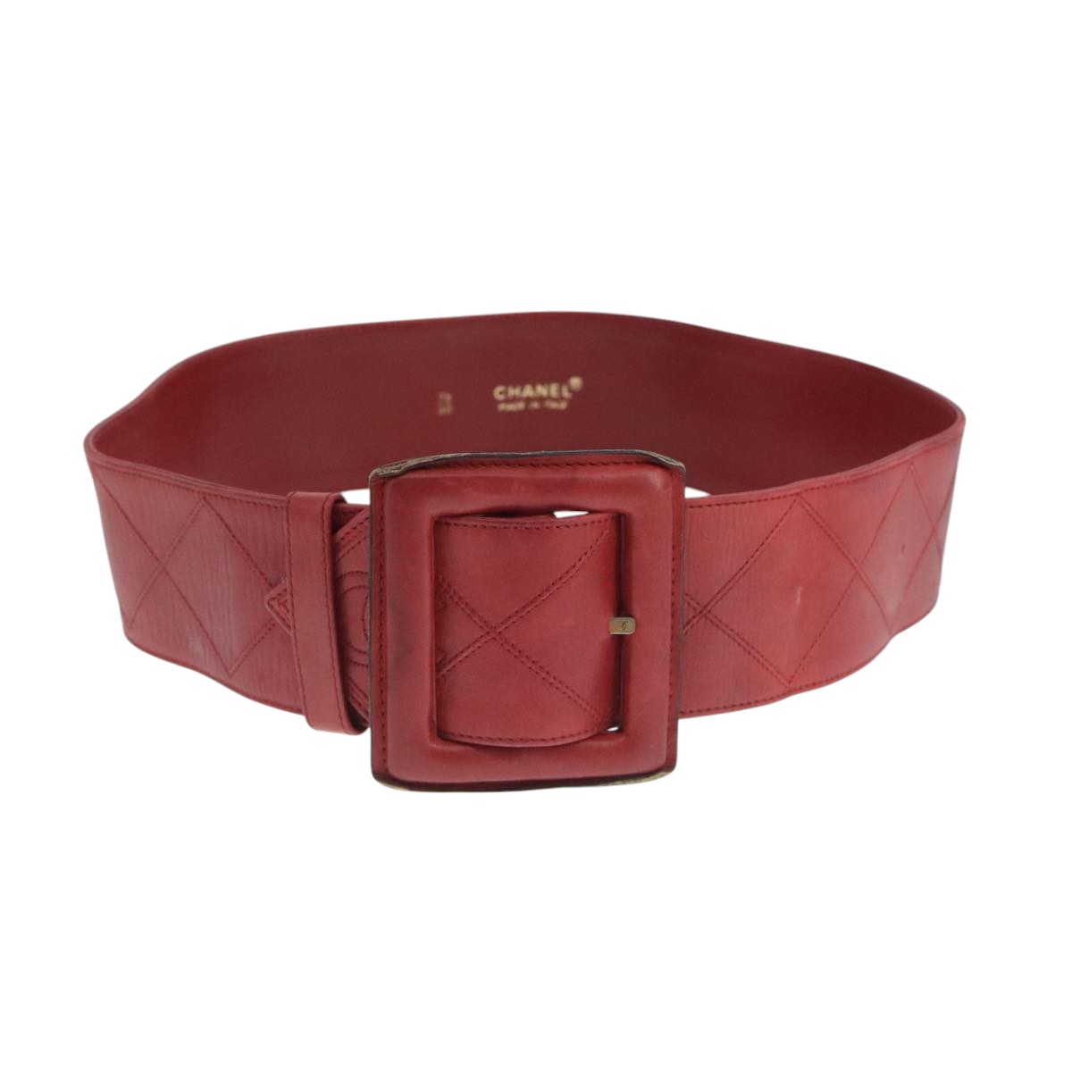 CHANEL Bicolore Belt Leather 26.4""-31.1"" Red Gold CC yk16186