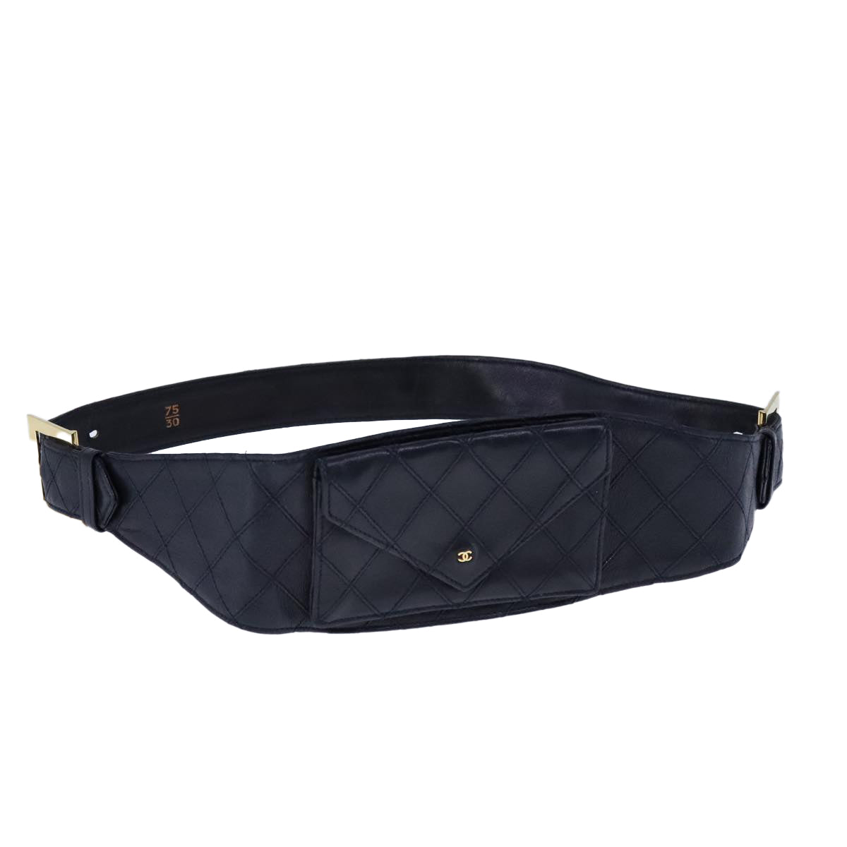 CHANEL Bicolore Waist Pouch Lamb Skin Navy Gold CC yk16227