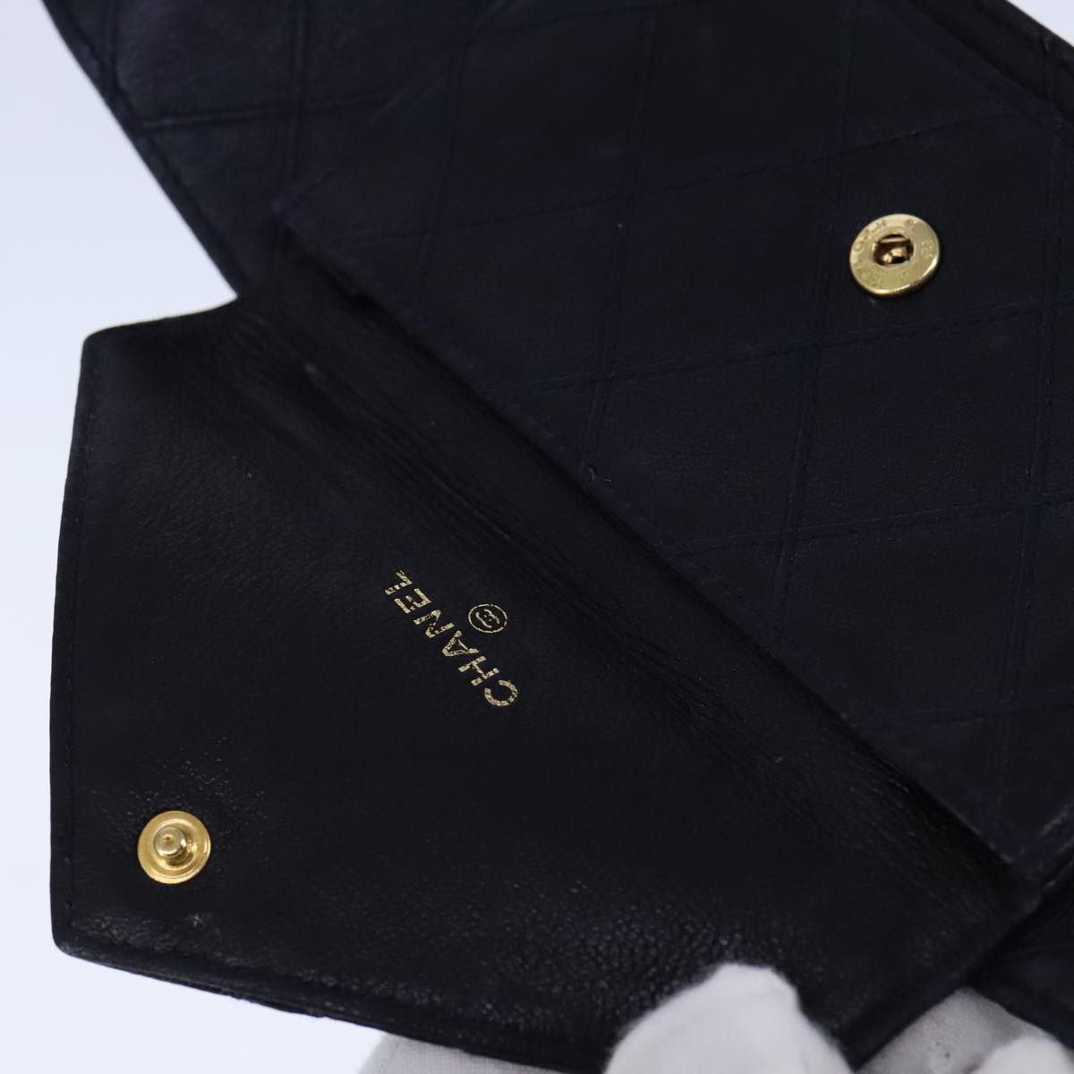 CHANEL Bicolore Waist Pouch Lamb Skin Navy Gold CC yk16227