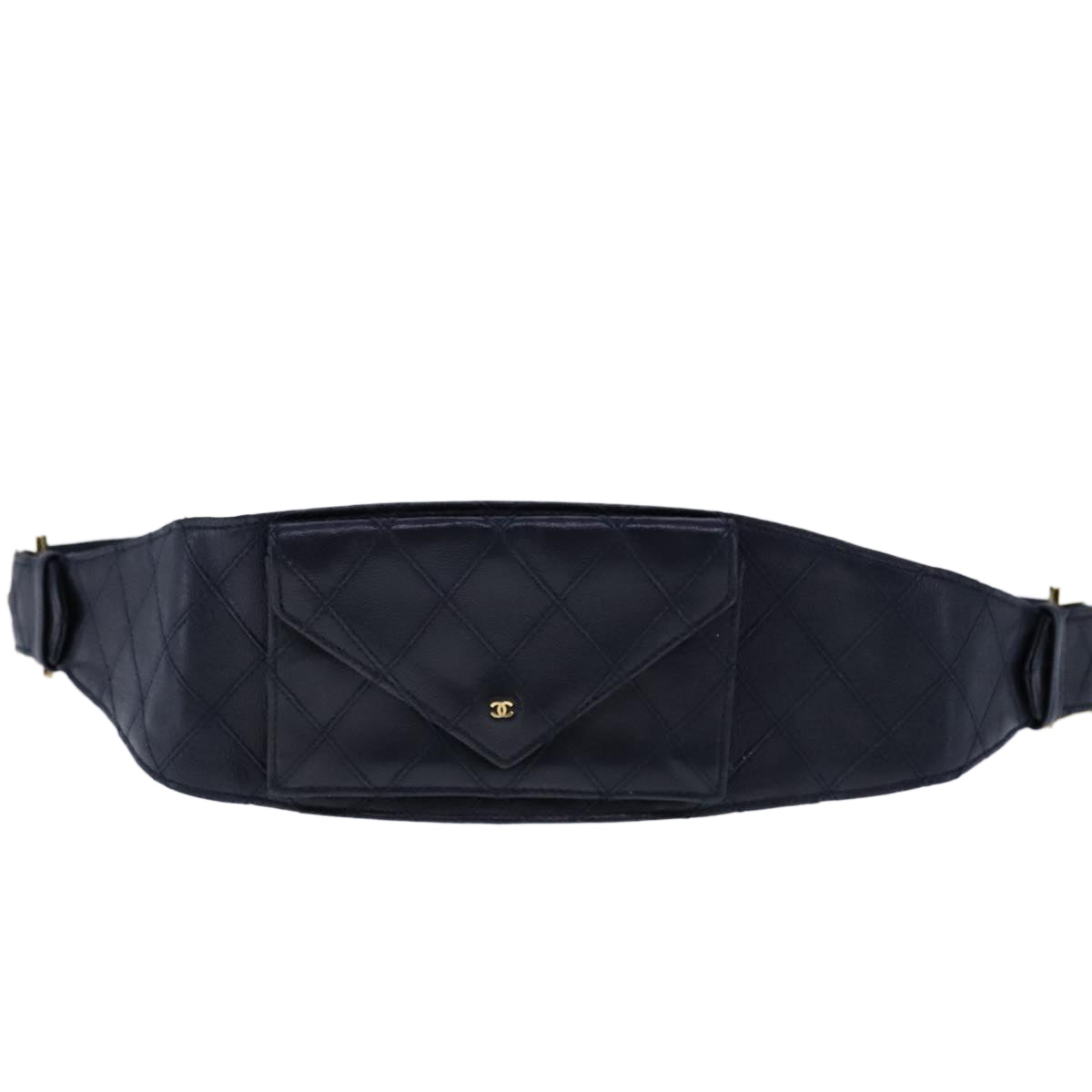 CHANEL Bicolore Waist Pouch Lamb Skin Navy Gold CC yk16227