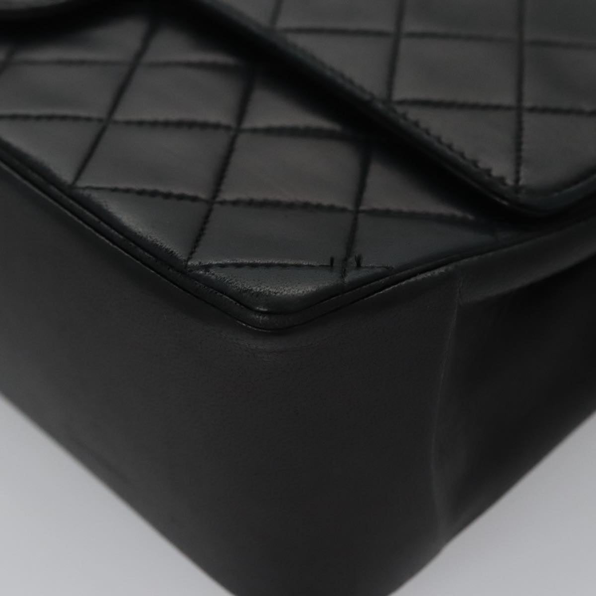 CHANEL Matelasse Chain Hand Bag Lamb Skin Vintage Black Gold CC yk16436