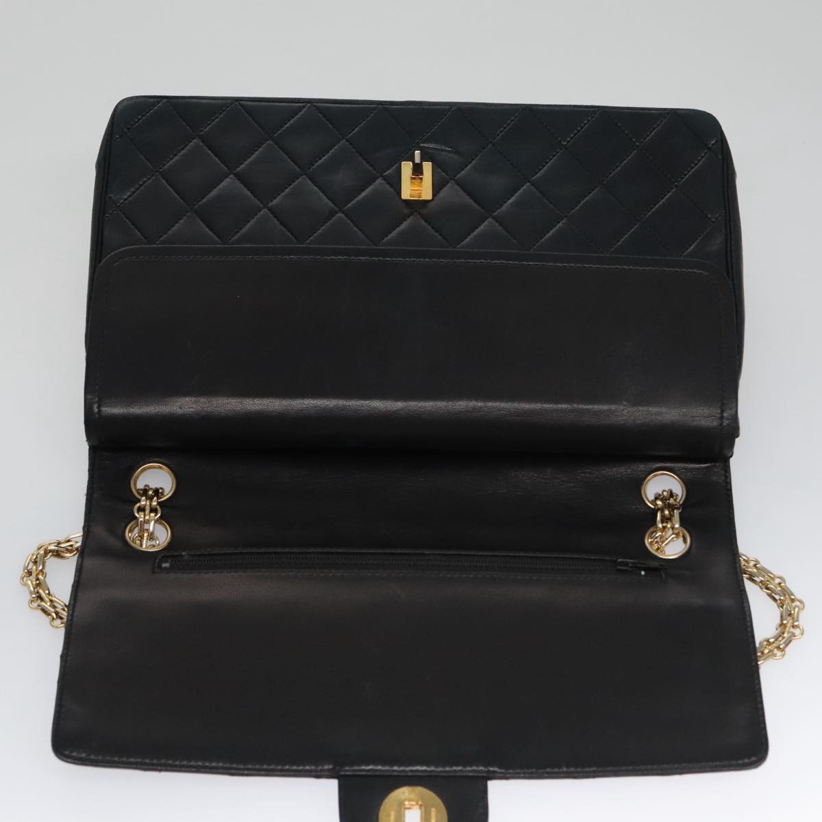CHANEL Matelasse Chain Hand Bag Lamb Skin Vintage Black Gold CC yk16436
