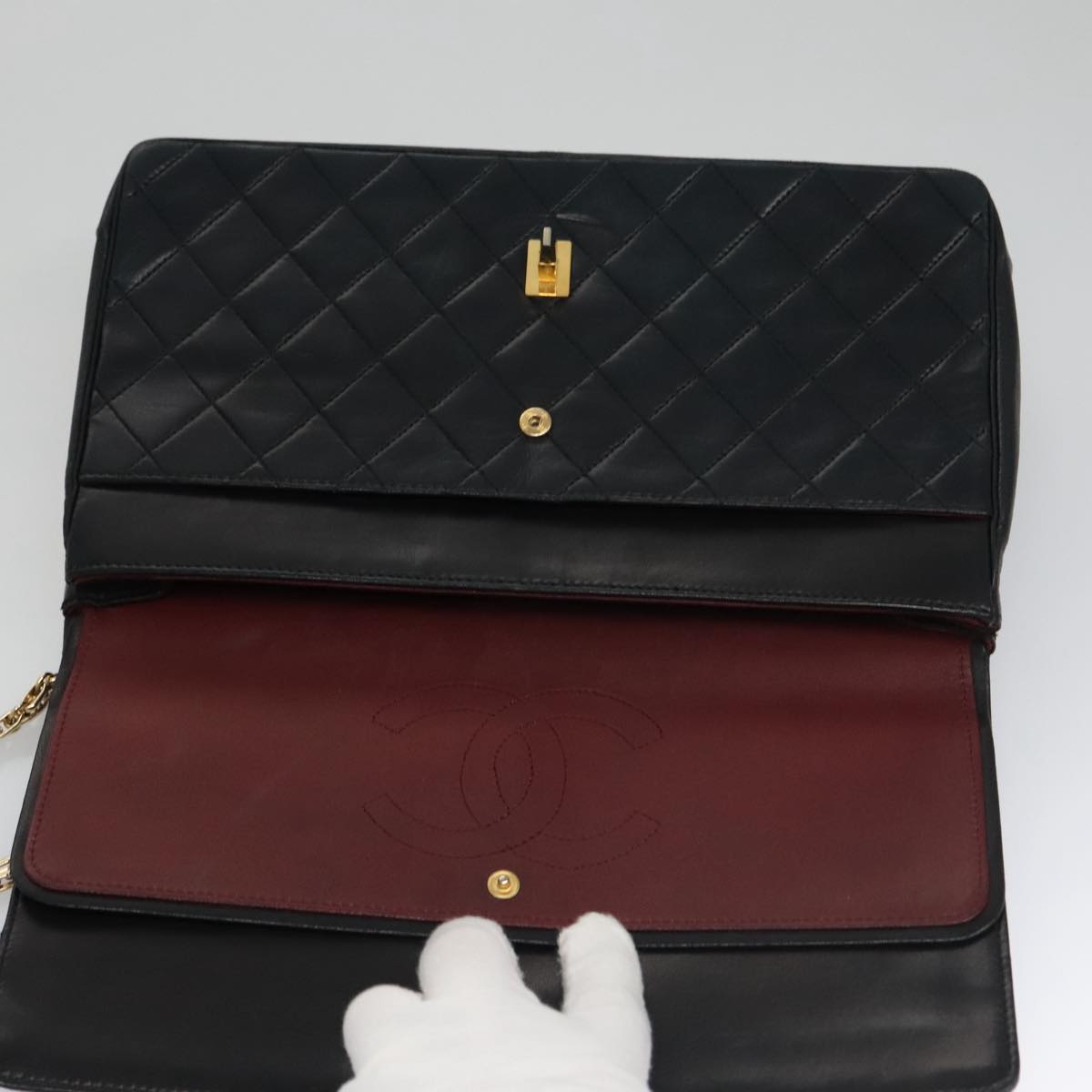 CHANEL Matelasse Chain Hand Bag Lamb Skin Vintage Black Gold CC yk16436