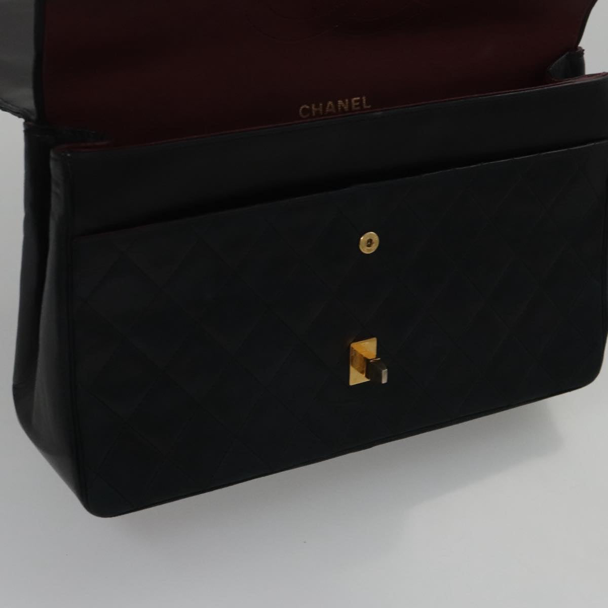 CHANEL Matelasse Chain Hand Bag Lamb Skin Vintage Black Gold CC yk16436