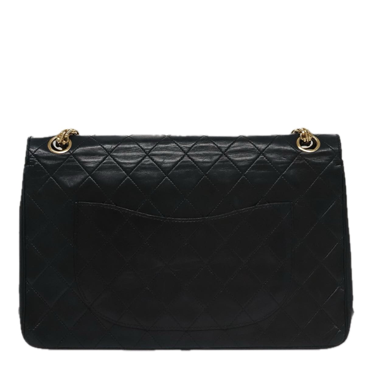 CHANEL Matelasse Chain Hand Bag Lamb Skin Vintage Black Gold CC yk16436