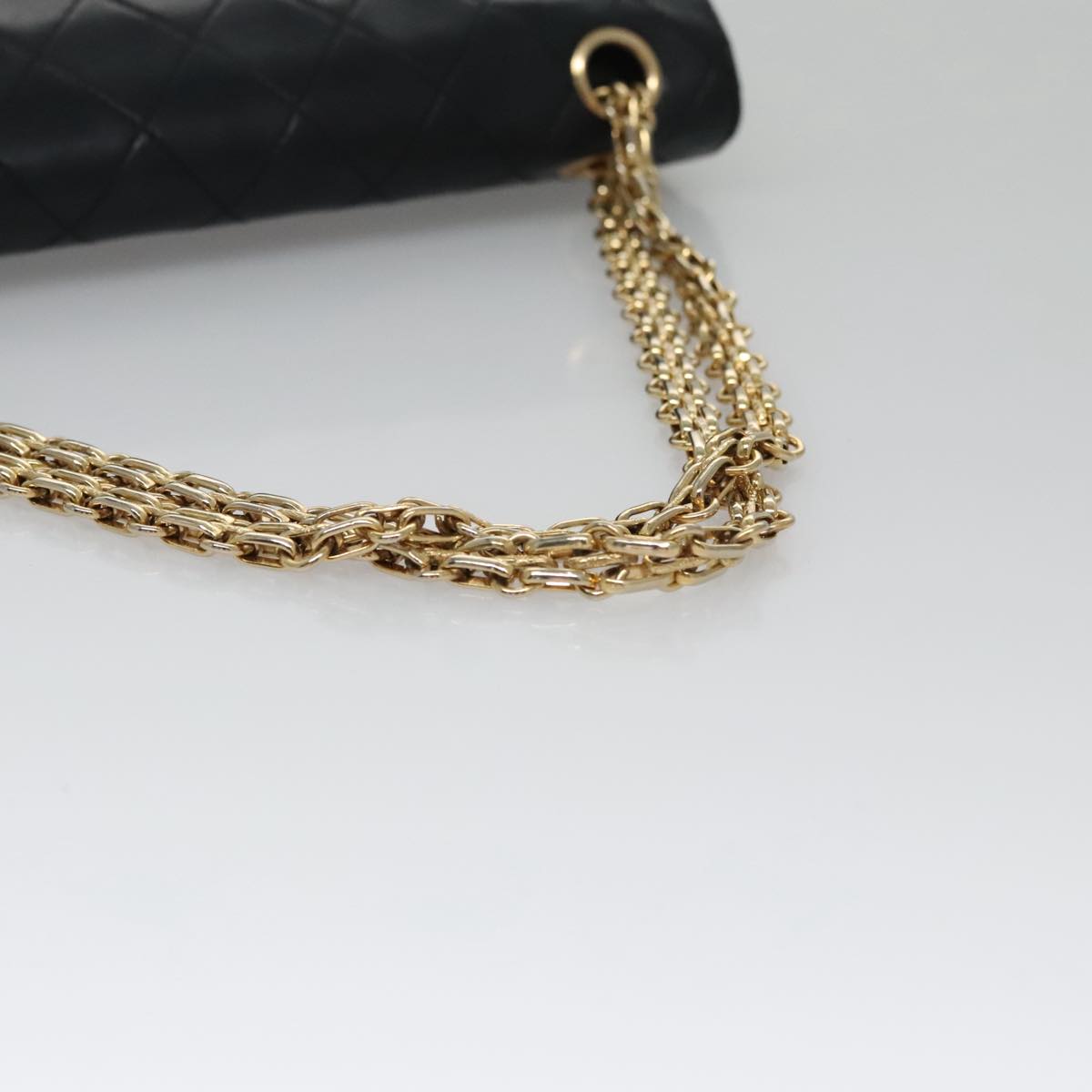 CHANEL Matelasse Chain Hand Bag Lamb Skin Vintage Black Gold CC yk16436