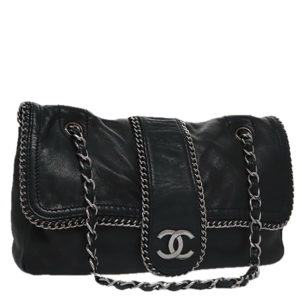 CHANEL COCO Mark Single Flap Shoulder Bag Lamb Skin Black CC yk16446A