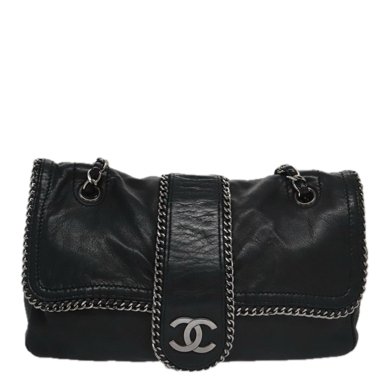 CHANEL COCO Mark Single Flap Shoulder Bag Lamb Skin Black CC yk16446A