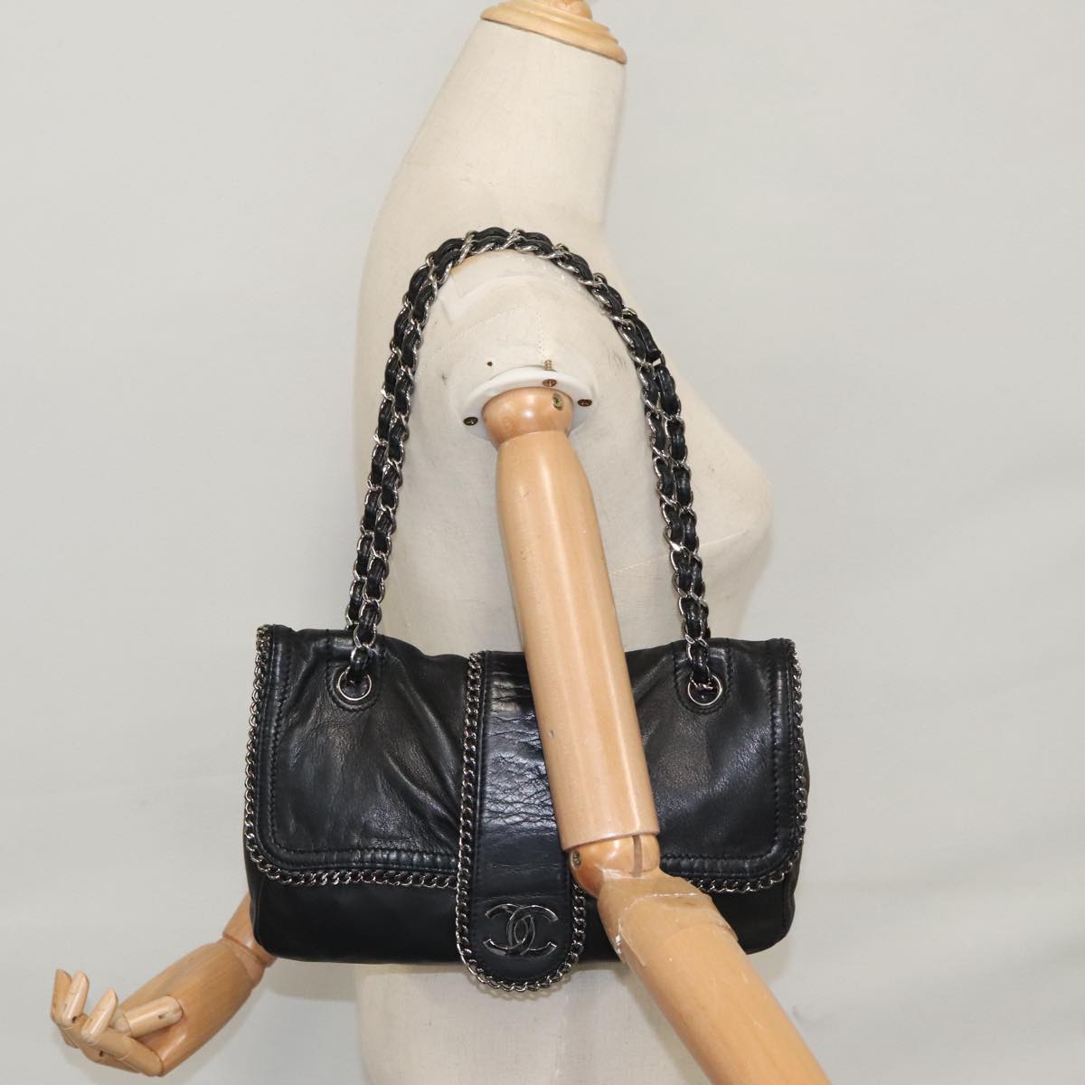 CHANEL COCO Mark Single Flap Shoulder Bag Lamb Skin Black CC yk16446A