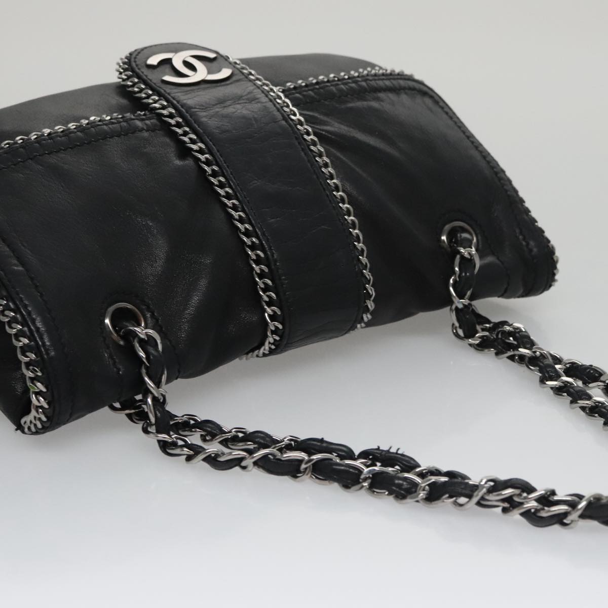 CHANEL COCO Mark Single Flap Shoulder Bag Lamb Skin Black CC yk16446A