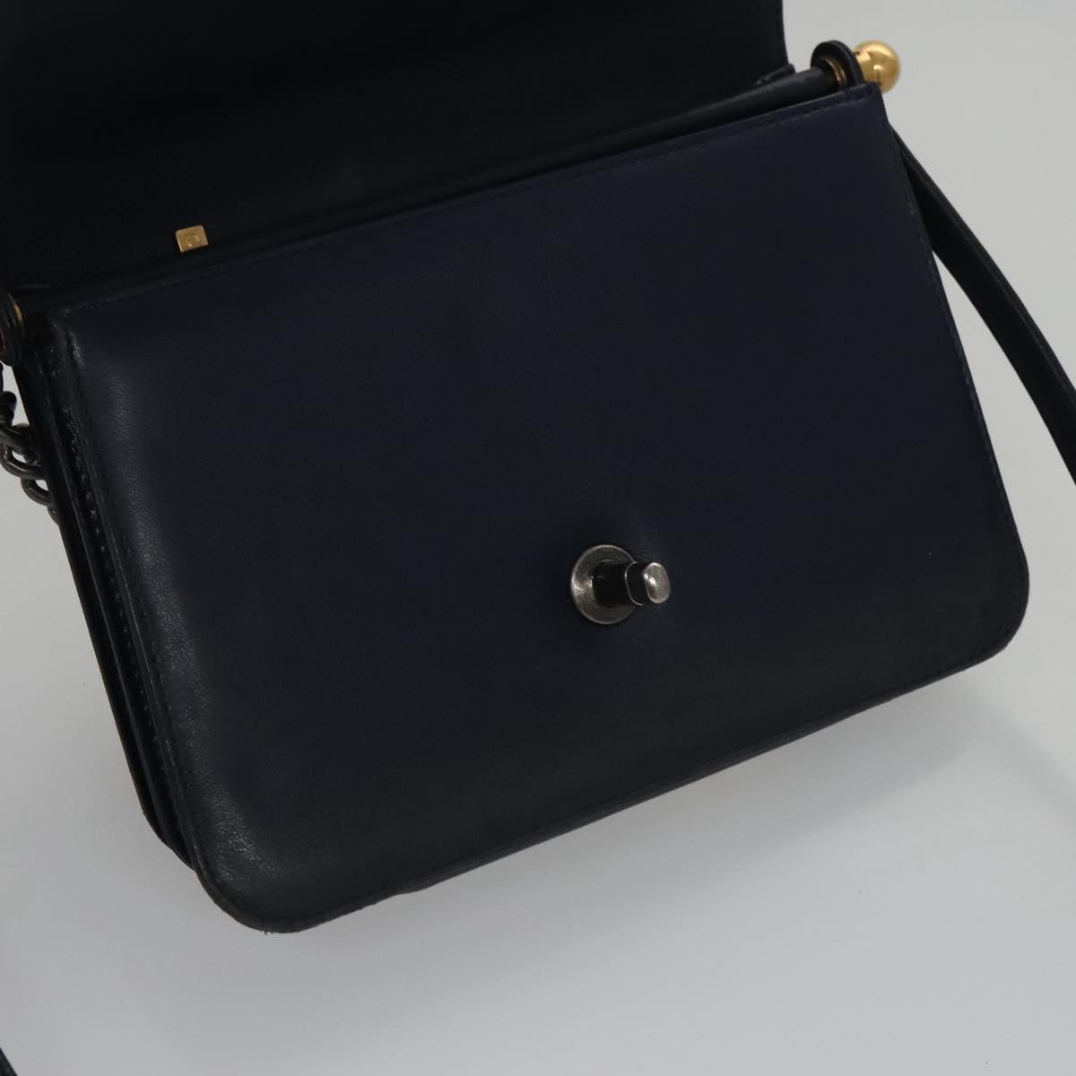 CHANEL Matelasse Turn Lock Chain Hand Bag Leather 2way Navy Gold CC yk16451