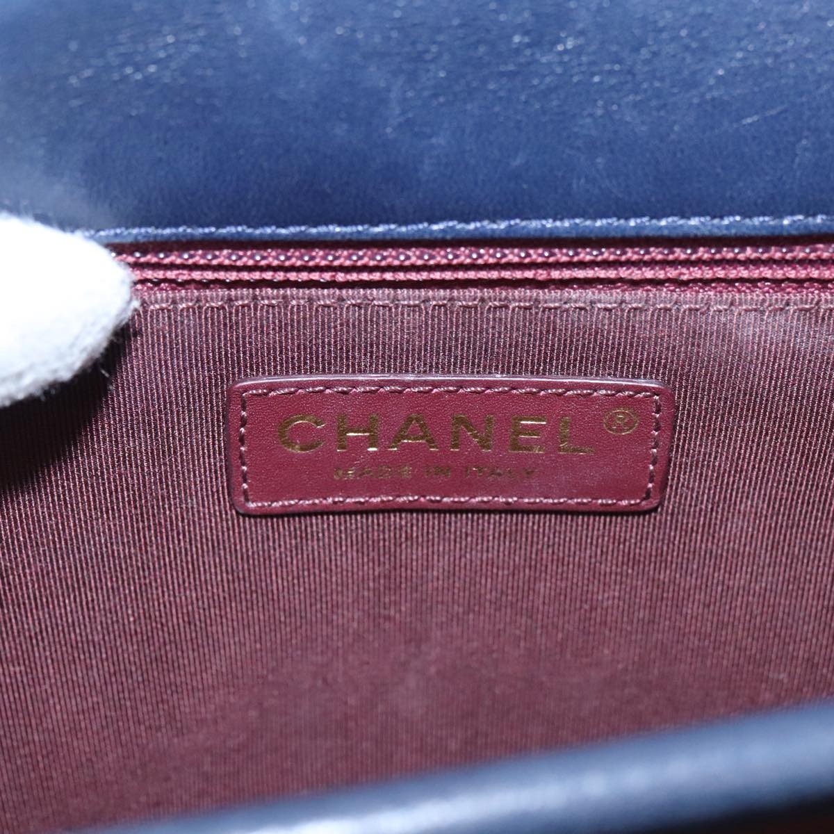 CHANEL Matelasse Turn Lock Chain Hand Bag Leather 2way Navy Gold CC yk16451