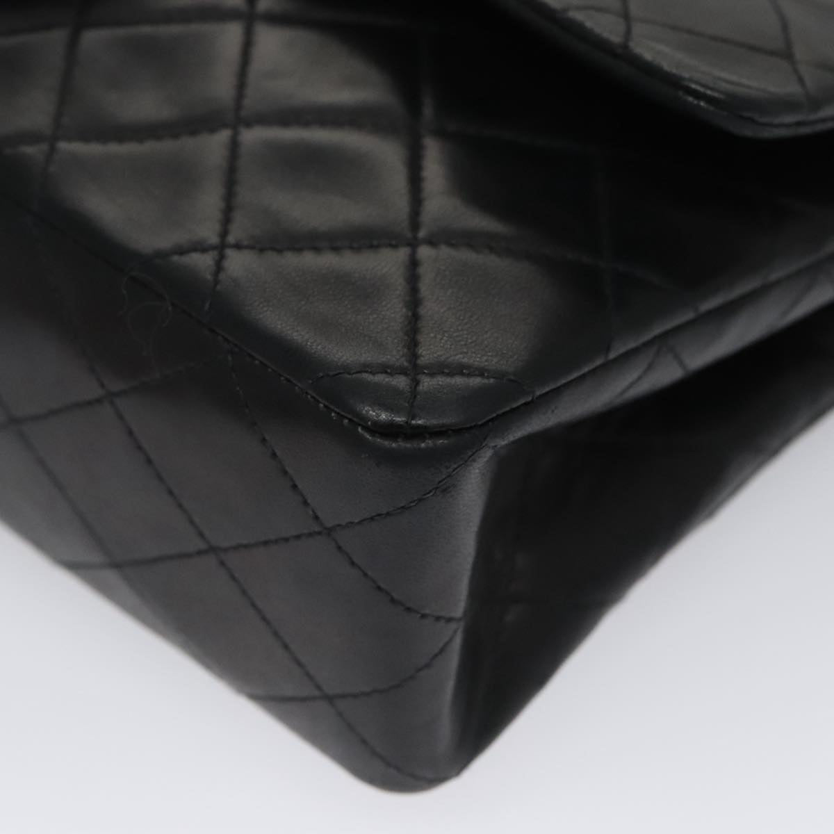 CHANEL Matelasse 25 Double Flap Chain Shoulder Bag Lamb Skin Black yk16454A