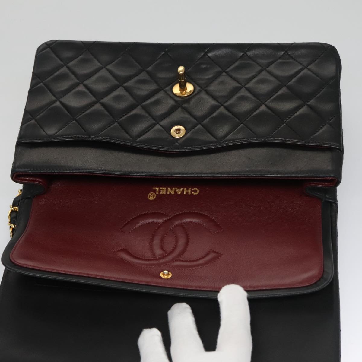 CHANEL Matelasse 25 Double Flap Chain Shoulder Bag Lamb Skin Black yk16454A