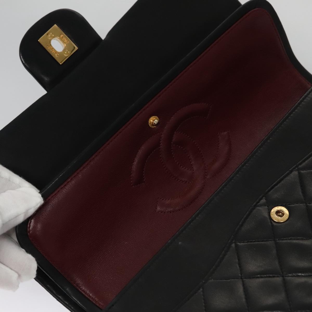 CHANEL Matelasse 25 Double Flap Chain Shoulder Bag Lamb Skin Black yk16454A
