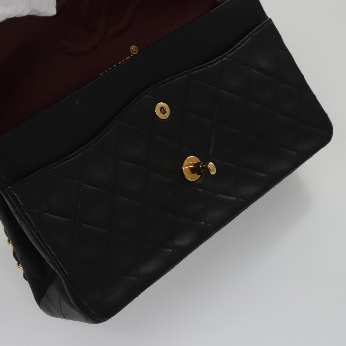 CHANEL Matelasse 25 Double Flap Chain Shoulder Bag Lamb Skin Black yk16454A