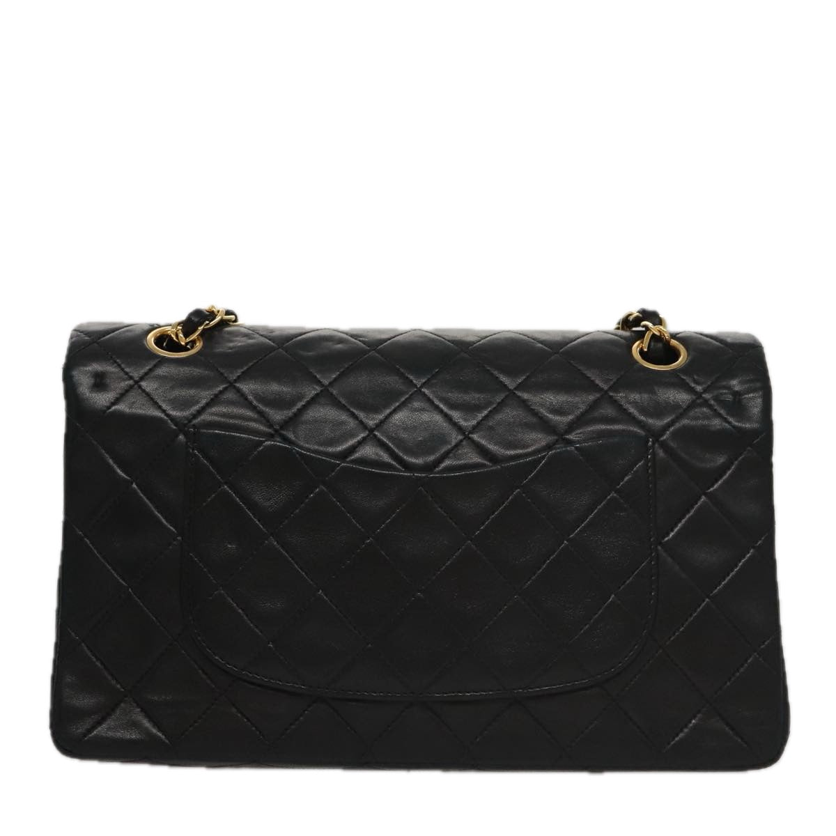 CHANEL Matelasse 25 Double Flap Chain Shoulder Bag Lamb Skin Black yk16454A