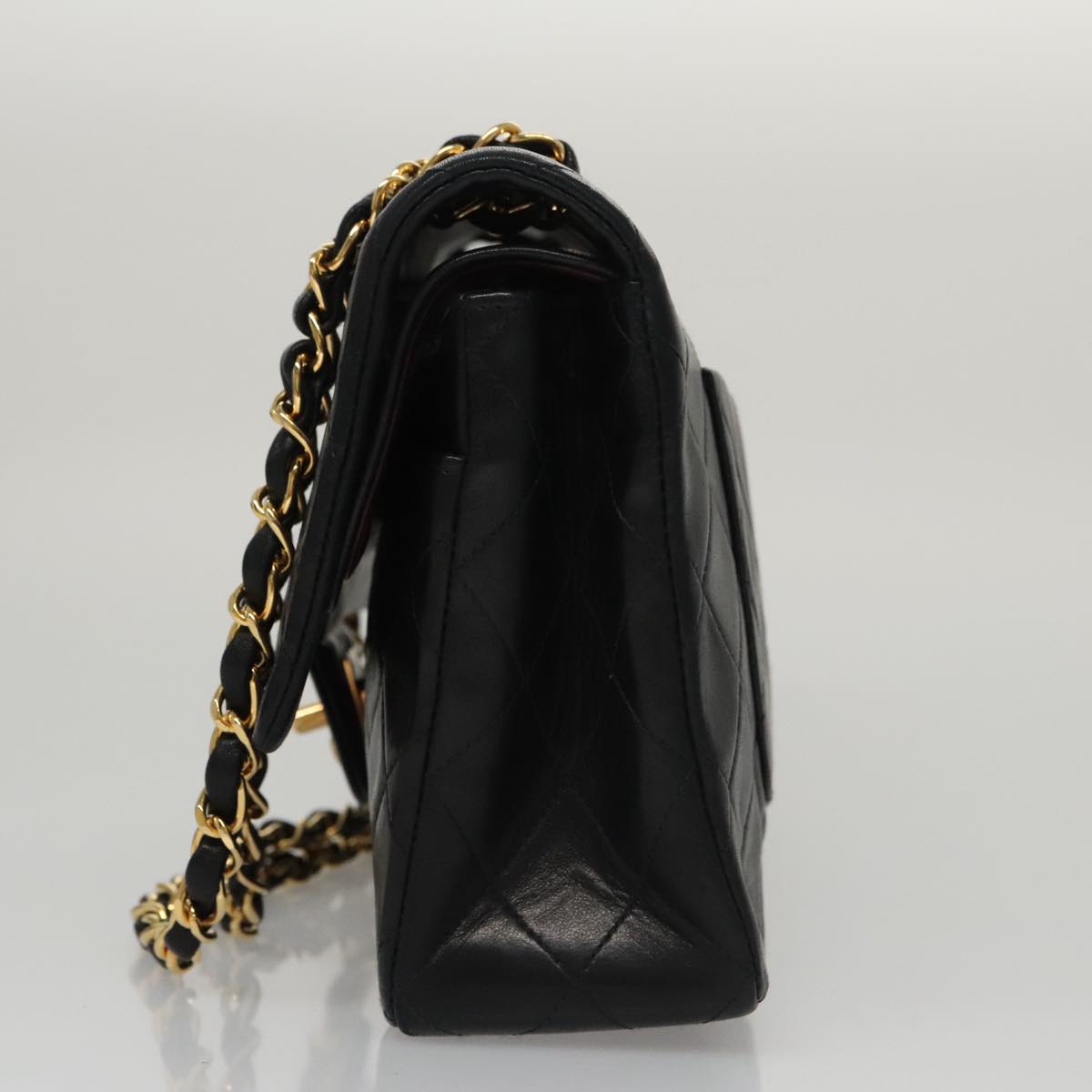 CHANEL Matelasse 25 Double Flap Chain Shoulder Bag Lamb Skin Black yk16454A